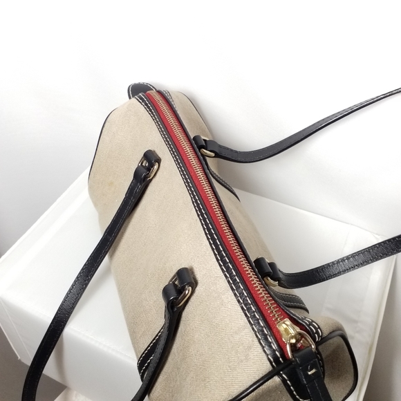 Dooney and Burke tan & black canvas shoulder bag - Picture 2 of 8